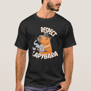 Respect The Capybara, Cute Capybara Drink Coffee, T-Shirt