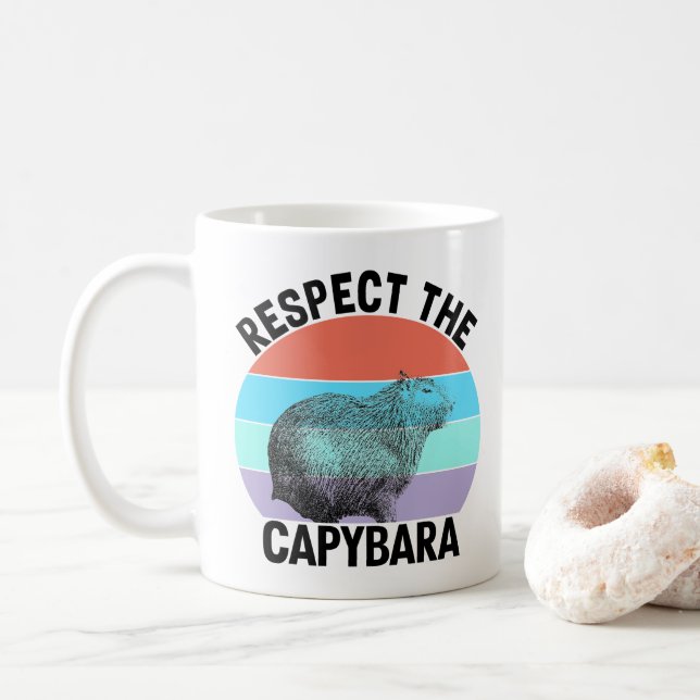 Respect The Capybara Funny Rodent Capybara Coffee Mug (With Donut)