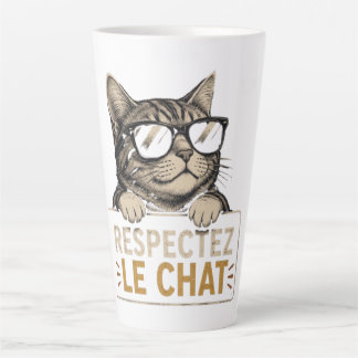 Respect the Cat – Bespectacled Cat Illustration Latte Mug