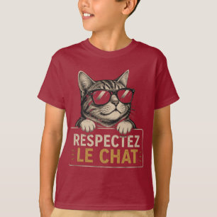 Respect the Cat – Illustrated Cat with Glasses T-Shirt