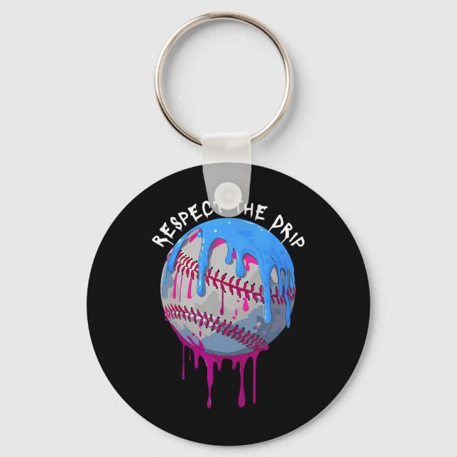 Respect The Drip Baseball Ice Cream Drip  Key Ring (Front)