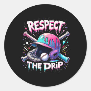 Respect The Drip Baseball Ice Cream Drip Vibes Squ Classic Round Sticker