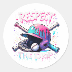 Respect The Drip Baseball Ice Cream Drip Vibes Squ Classic Round Sticker