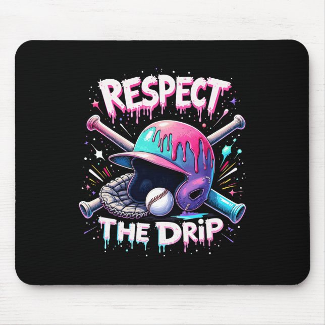 Respect The Drip Baseball Ice Cream Drip Vibes Squ Mouse Mat (Front)