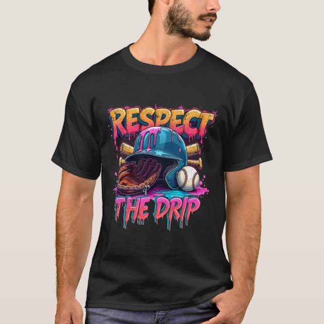 Respect The Drip Baseball Ice Cream Drip Vibes Squ T-Shirt (Front)