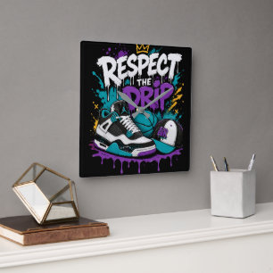 Respect The Drip Basketball Design Square Wall Clock