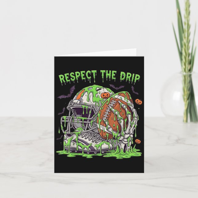 Respect The Drip Football Halloween Skeleton Hand  Card (Front)