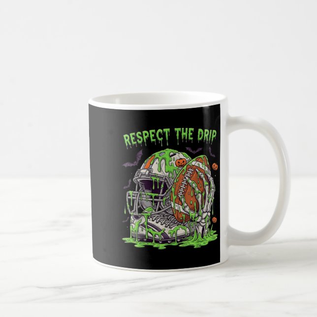 Respect The Drip Football Halloween Skeleton Hand  Coffee Mug (Right)