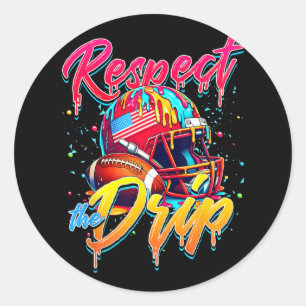 Respect The Drip Football Ice Cream Drip With Spri Classic Round Sticker