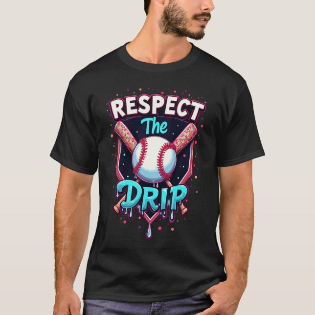 Respect The Drip Funny Baseball Ice Cream Drip T-Shirt (Front)