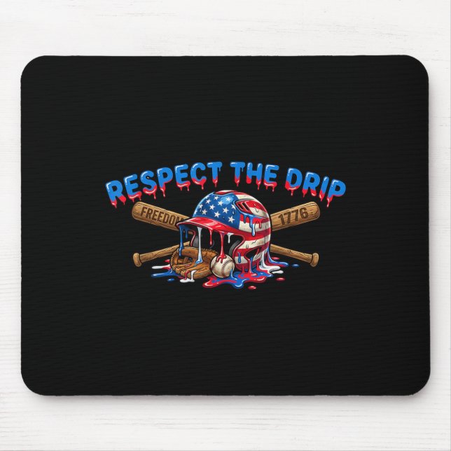 Respect The Drip Patriotic Baseball 1776 Design Mouse Mat (Front)