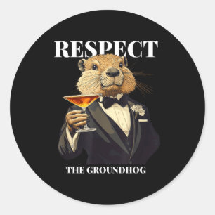 Respect The Groundhog Funny Ground Hog In Tuxedo Classic Round Sticker