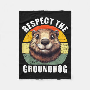 Respect The Groundhog Funny Retro Vintage Groundho Fleece Blanket