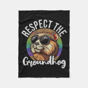 Respect The Groundhog Retro Funny Groundhog Day Fleece Blanket