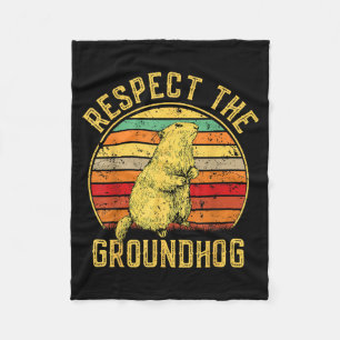 Respect The Groundhog Retro Vintage Ground Hog Day Fleece Blanket