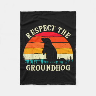 Respect The Groundhog Rodents Cute Vintage Retro G Fleece Blanket