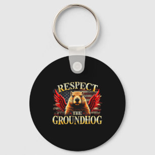 Respect The Groundhog Usa American Flag Groundhog  Key Ring