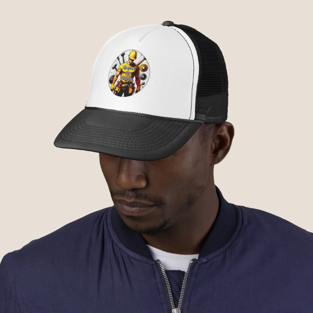 Respect the Hustle Construction Worker Design – La Trucker Hat (In Situ)