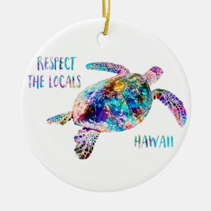 Respect the Locals Sea Turtle Tie Dye Beach Quote Ceramic Tree Decoration