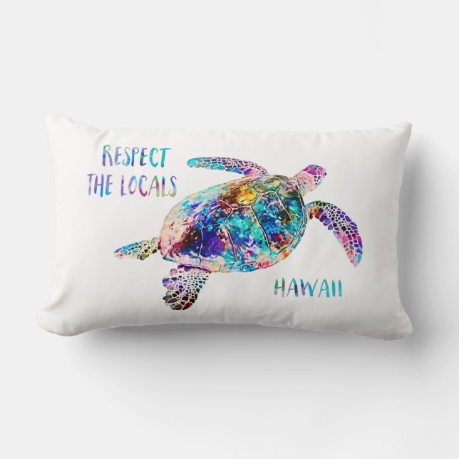 Respect the Locals Sea Turtle Tie Dye Beach Quote Lumbar Cushion (Front)