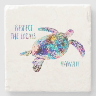 Respect the Locals Sea Turtle Tie Dye Beach Quote Stone Coaster