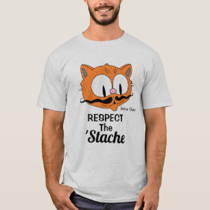 Respect The Stache Cartoon Moustache Cat T-Shirt