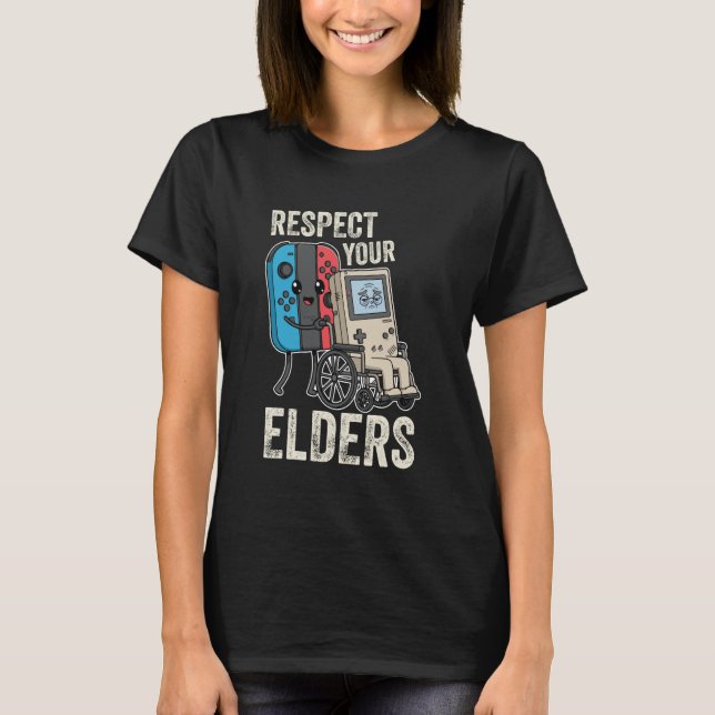 Respect Your Elders Funny 80s Gaming Controller Re T-Shirt (Front)