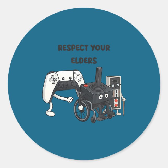 Respect Your Elders Funny Gaming 80s Style Old New Classic Round Sticker (Front)