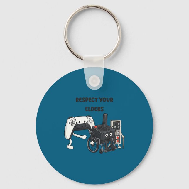 Respect Your Elders Funny Gaming 80s Style Old New Key Ring (Front)