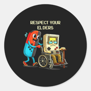 Respect Your Elders Funny Retro Gaming  Classic Round Sticker