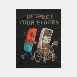 Respect Your Elders Funny Retro Gaming Clic Consol Fleece Blanket