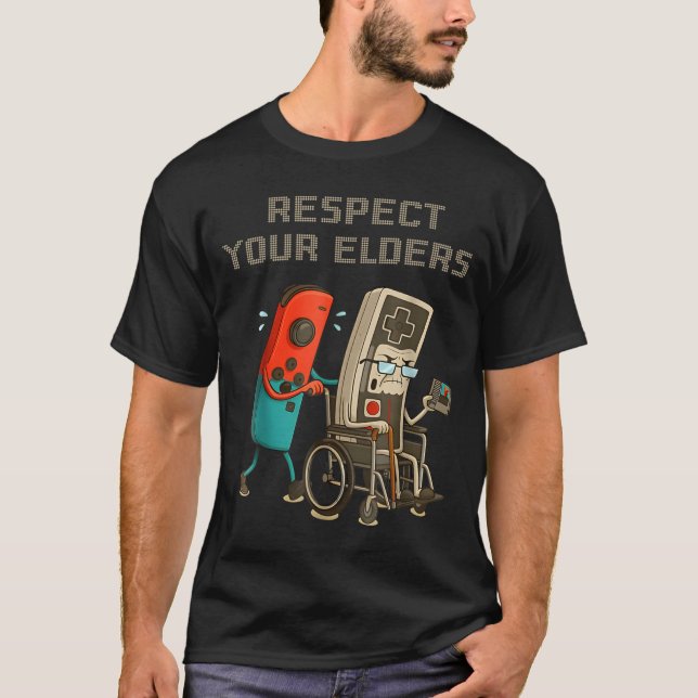 Respect Your Elders Funny Retro Gaming Clic Consol T-Shirt (Front)