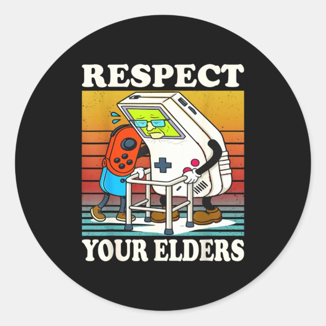 Respect Your Elders Gaming Control 80s Retro Funny Classic Round Sticker (Front)