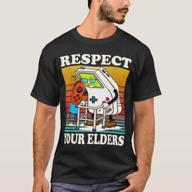 Respect Your Elders Gaming Control 80s Retro Funny T-Shirt (Front)