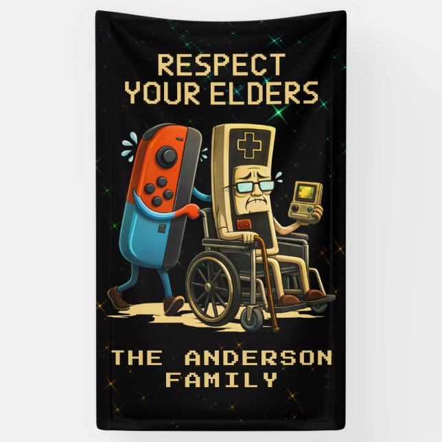 Respect Your Elders Gaming Control Retro Funny Banner (Vertical)