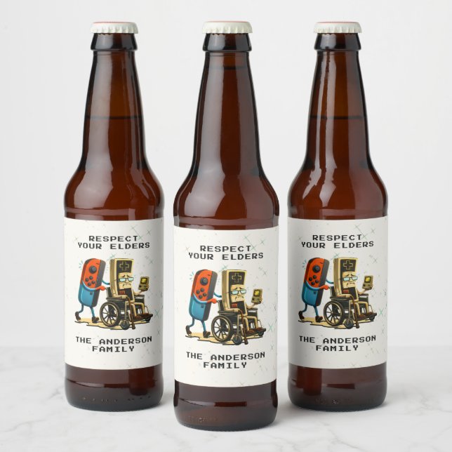 Respect Your Elders Gaming Control Retro Funny Beer Bottle Label (Bottles)