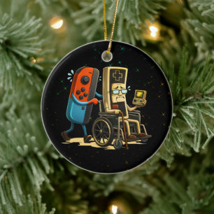 Respect Your Elders Gaming Control Retro Funny Ceramic Tree Decoration