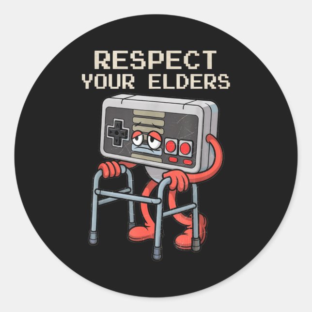 Respect Your Elders Gaming Control Retro Funny Gam Classic Round Sticker (Front)
