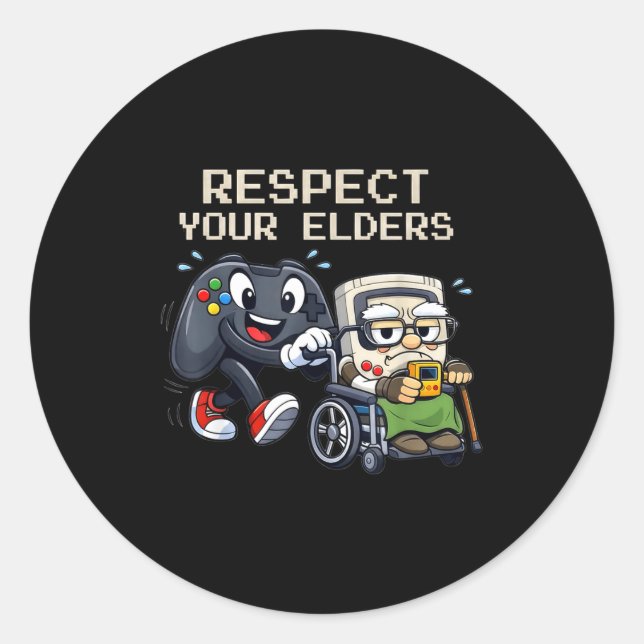 Respect Your Elders Gaming Control Retro Funny Gam Classic Round Sticker (Front)
