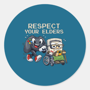 Respect Your Elders Gaming Control Retro Funny Gam Classic Round Sticker