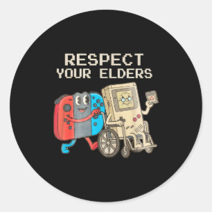 Respect Your Elders Gaming Control Retro Funny Gam Classic Round Sticker