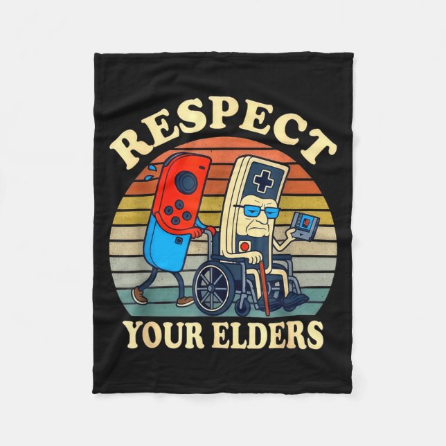 Respect Your Elders Gaming Control Retro Funny Gam Fleece Blanket (Front)