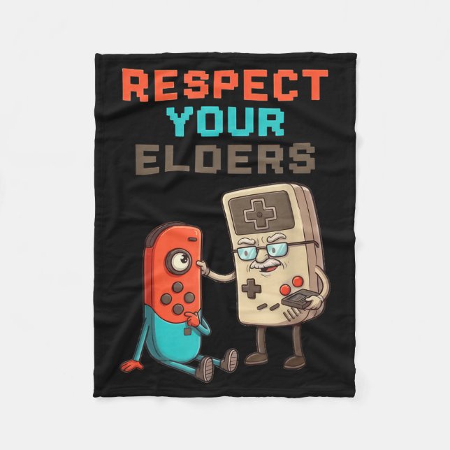 Respect Your Elders Gaming Control Retro Funny Gam Fleece Blanket (Front)