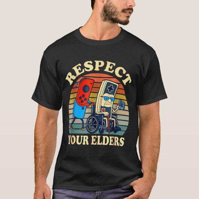 Respect Your Elders Gaming Control Retro Funny Gam T-Shirt (Front)