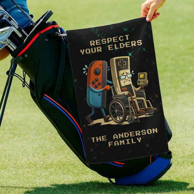Respect Your Elders Gaming Control Retro Funny Golf Towel (Creator Uploaded)