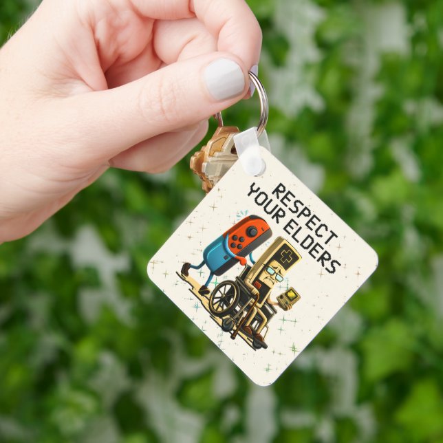 Respect Your Elders Gaming Control Retro Funny Key Ring (Hand)