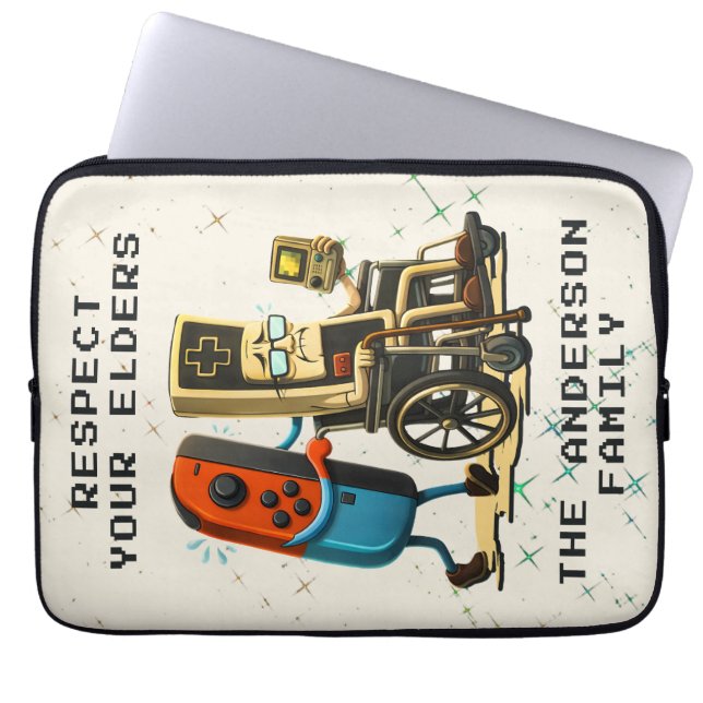 Respect Your Elders Gaming Control Retro Funny Laptop Sleeve (Front)
