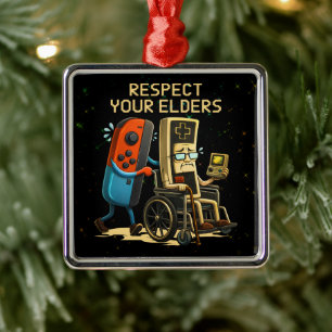 Respect Your Elders Gaming Control Retro Funny Metal Tree Decoration
