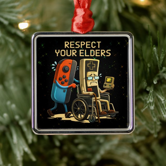 Respect Your Elders Gaming Control Retro Funny Metal Tree Decoration (Tree)