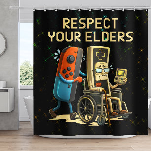 Respect Your Elders Gaming Control Retro Funny Shower Curtain